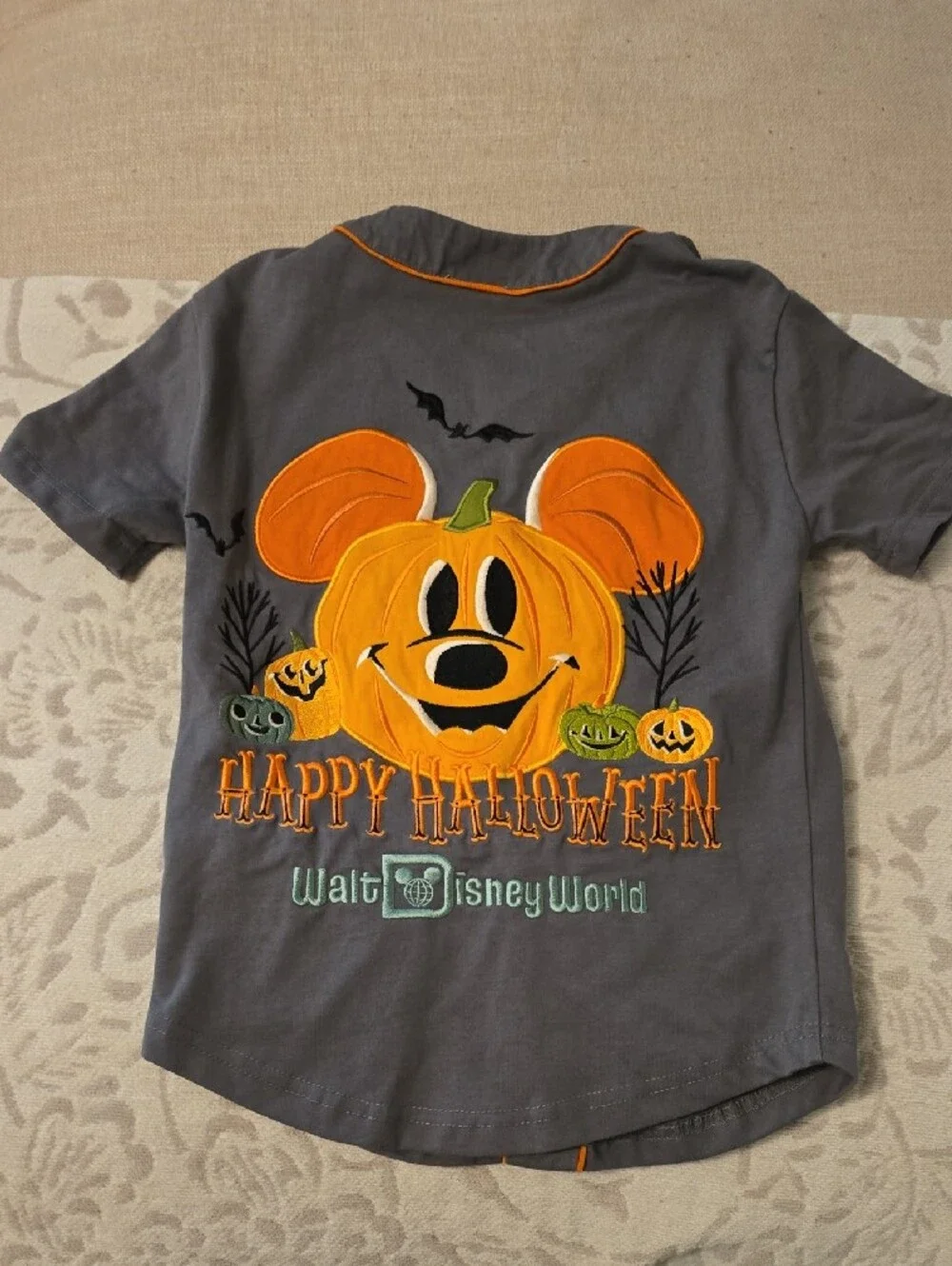 Disney Gray Button-Front Halloween Jersey with Orange Trim